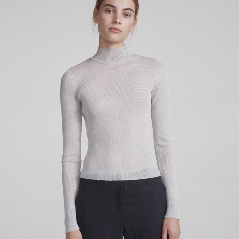 Rag & Bone Raina T-Neck Silver Top size XXS
